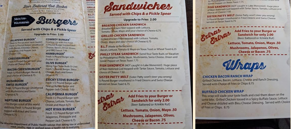 Dean & Sue's Bar & Grill Menu